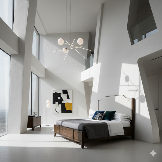 King Size Upholstered Bed – Dark Fabric with Solid Hardwood & Oak Burl Veneer Frame, Modern Luxury Bedroom Furniture