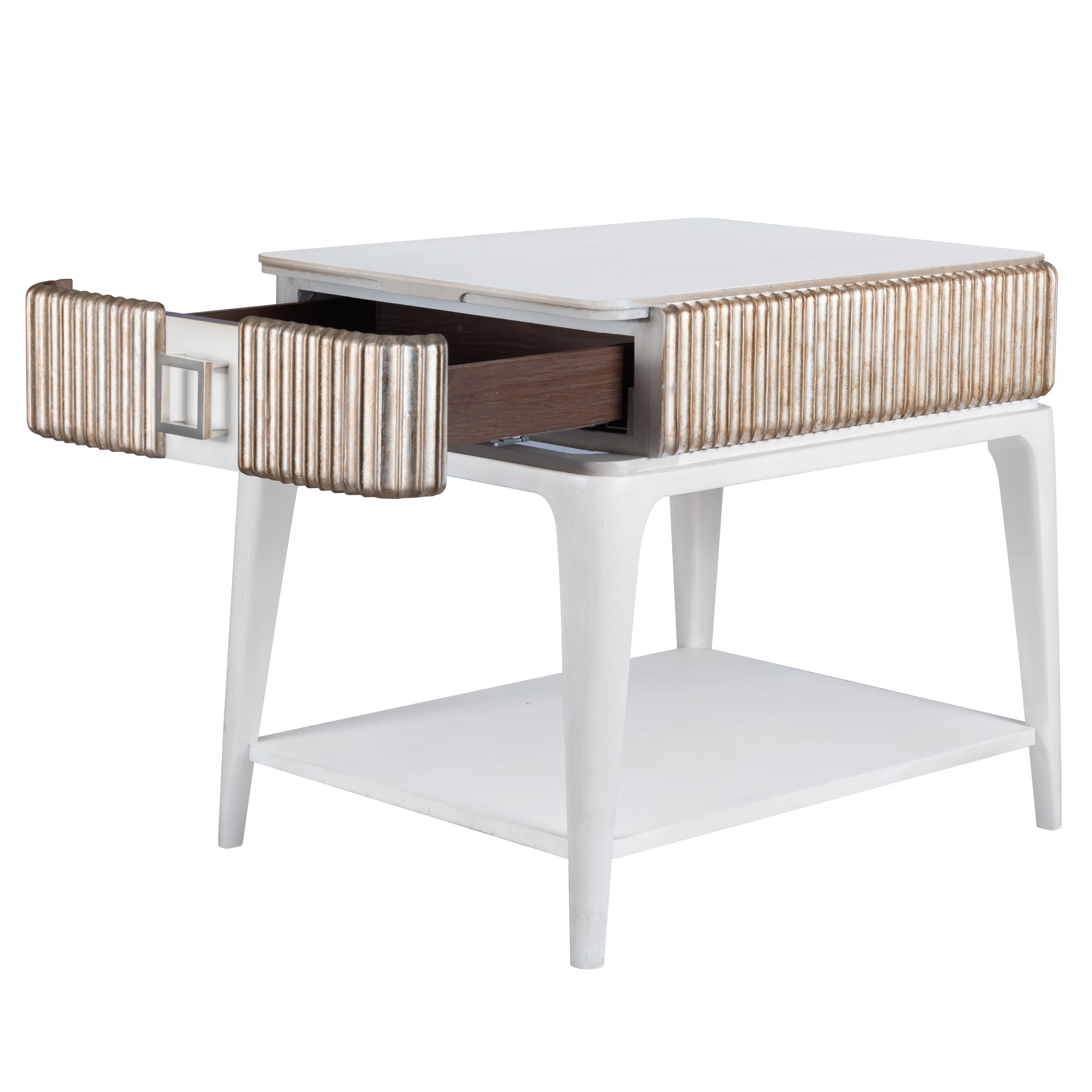 Stanley Fluted End Table in Brushed Nickel : A Touch of Modern Elegance for Your Living Space