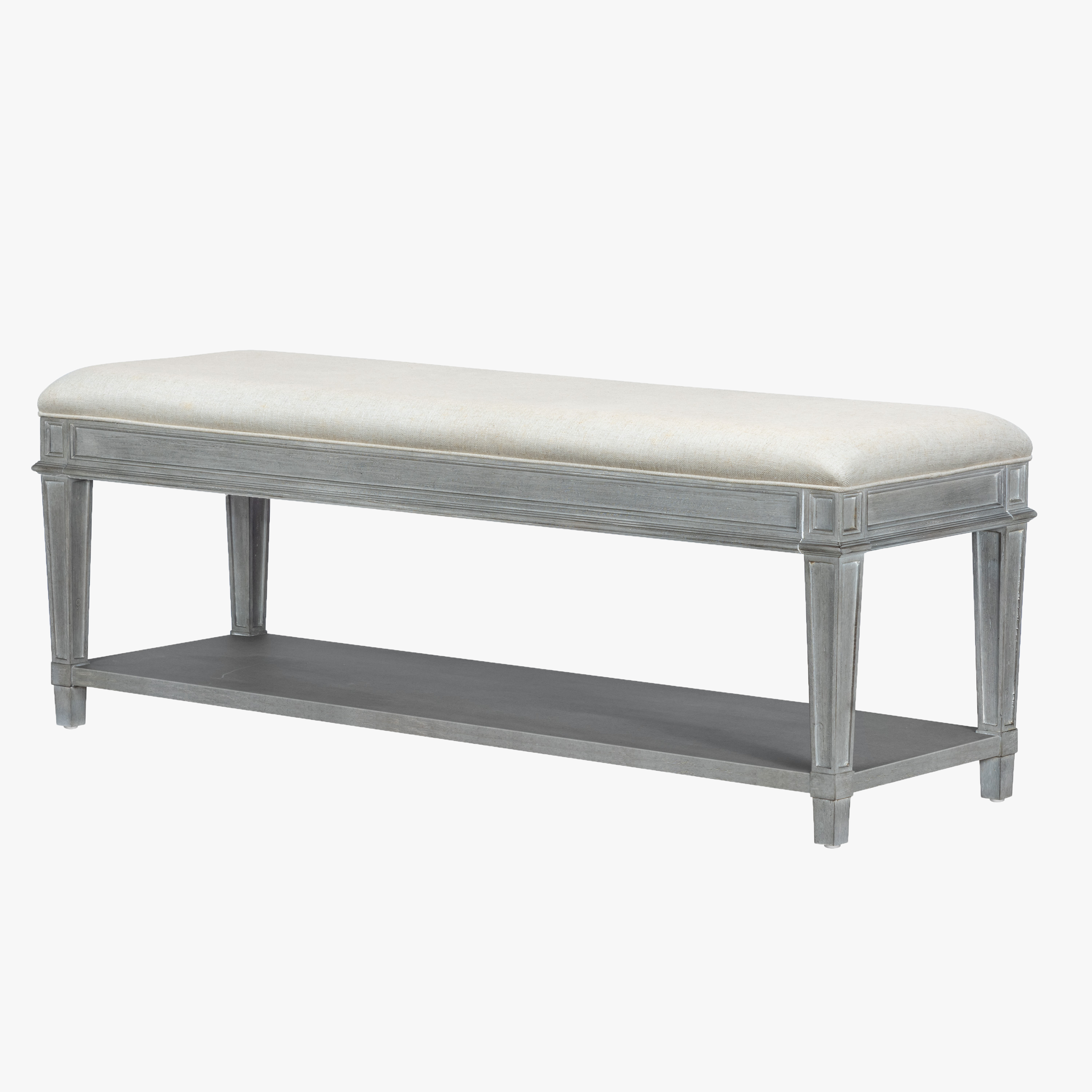 Stanley Willow Bed End Bench in Pewter – Upholstered Bedroom Bench with Cushion Seat, Wood Frame, Accent Furniture for Foot of Bed or Entryway