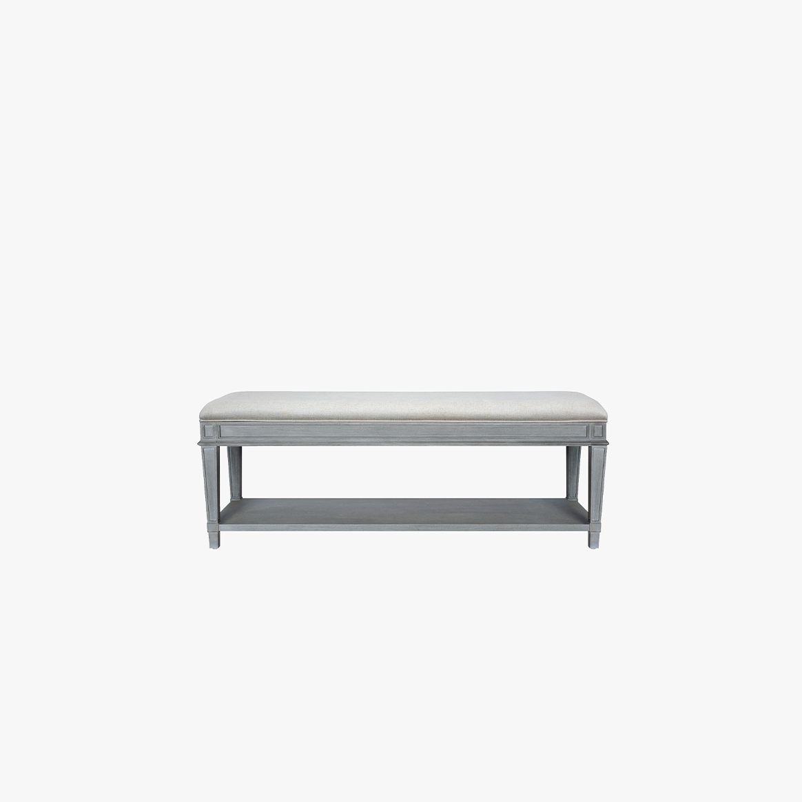 Stanley Willow Bed End Bench in Pewter – Upholstered Bedroom Bench with Cushion Seat, Wood Frame, Accent Furniture for Foot of Bed or Entryway