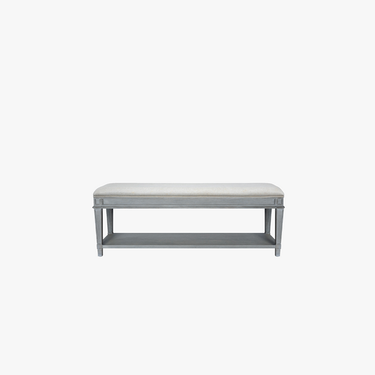 Stanley Willow Bed End Bench in Pewter – Upholstered Bedroom Bench with Cushion Seat, Wood Frame, Accent Furniture for Foot of Bed or Entryway