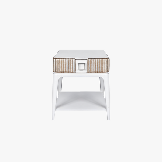 Fluted End Table in Brushed Nickel – Modern Accent Side Table with Textured Fluted Design, Metal Finish, and Spacious Top – Stylish Living Room Sofa Table