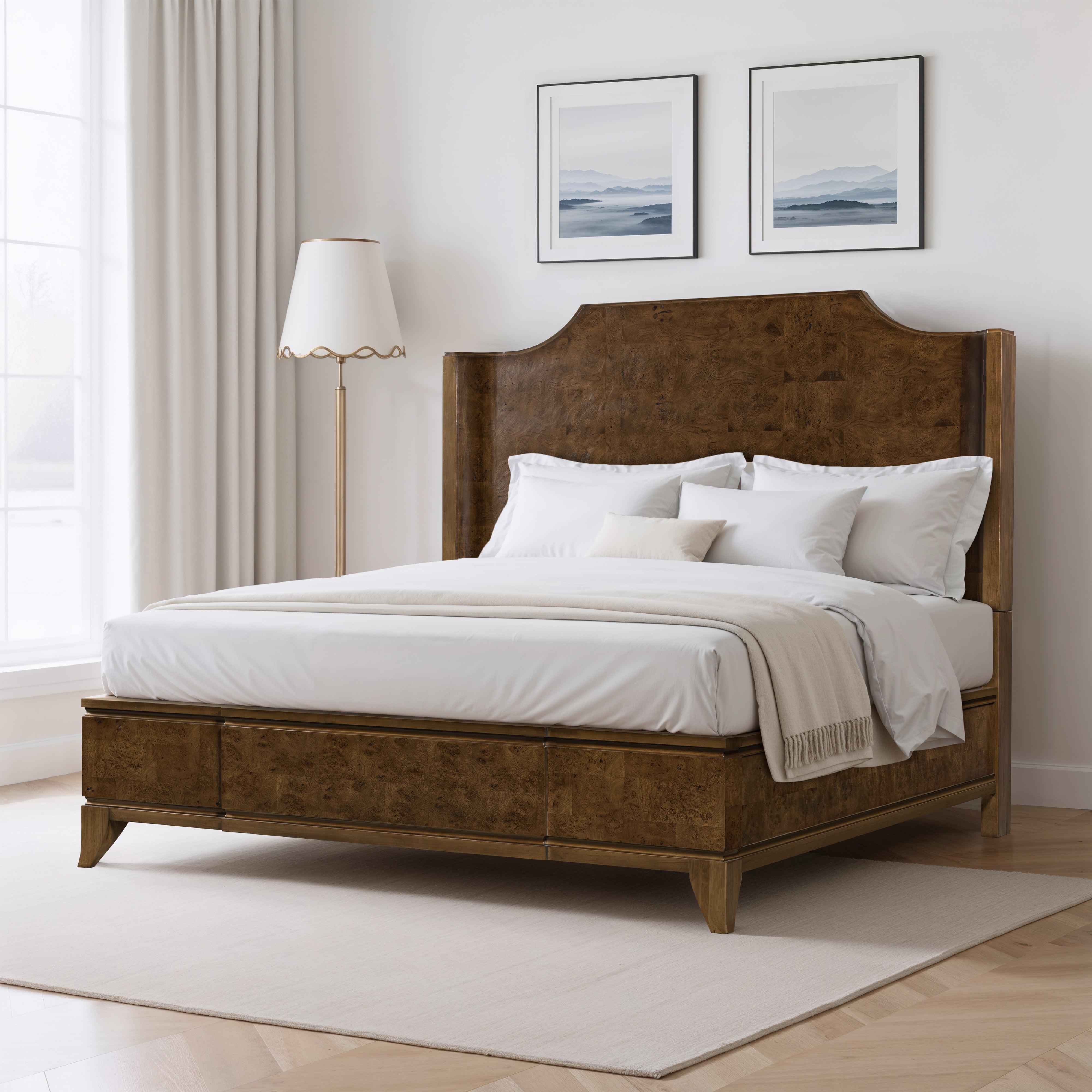 Burl Solid Wood King Bed - Light