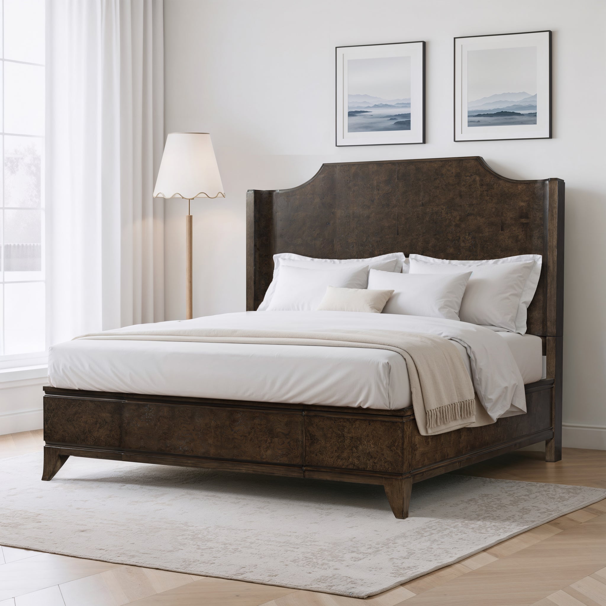 Burl Solid Wood King Bed - Dark