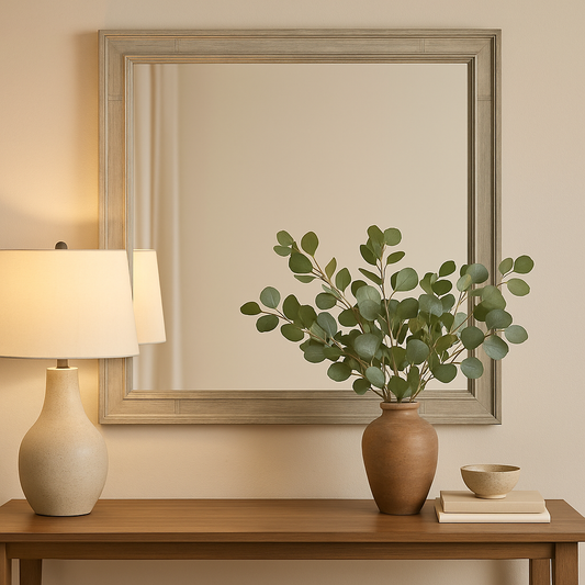 Stanley Willow Landscape Mirror – Rustic Wall Mirror with Burlap Frame & Wire-Brushed Finish, Farmhouse Decor for Bedroom, Living Room, or Entryway