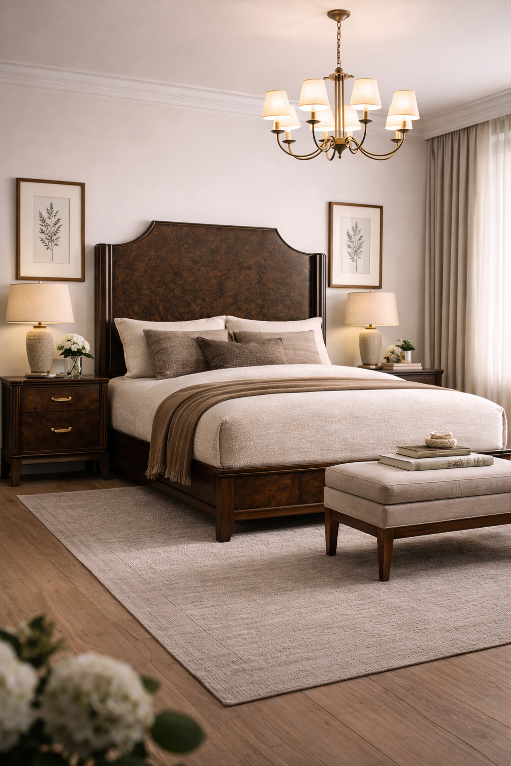 Burl Solid Wood King Bed - Dark