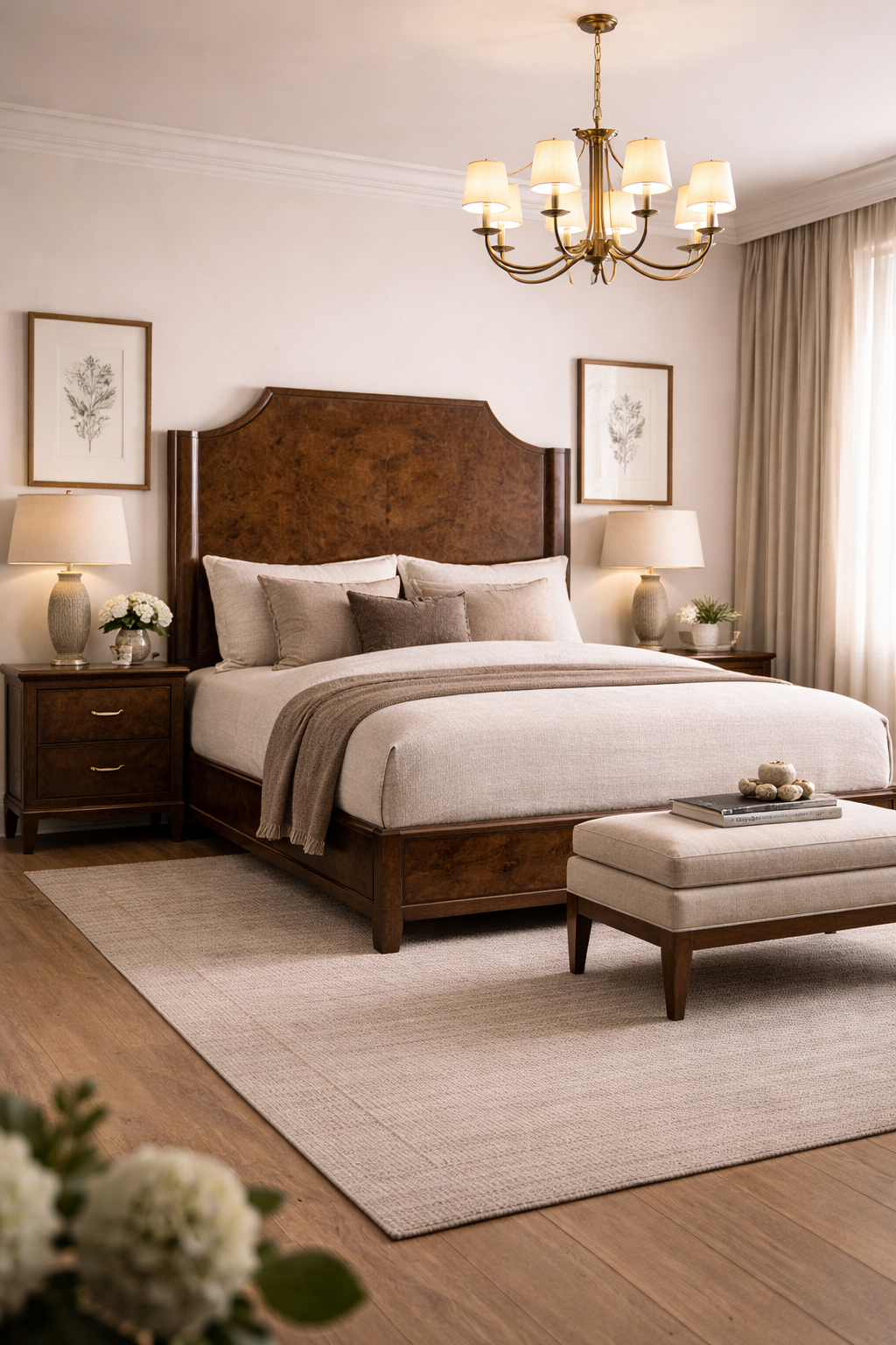 Burl Solid Wood King Bed - Light